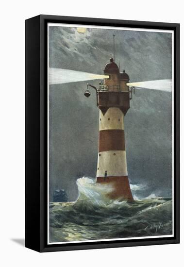 The Lighthouse on Roten Sande in the Weser Estuary on Germany's Nordzee Coast-Willy Stower-Framed Stretched Canvas