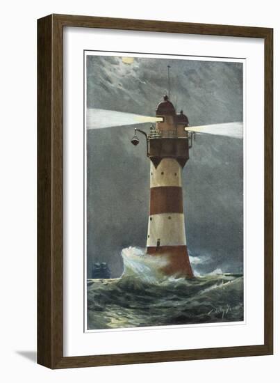 The Lighthouse on Roten Sande in the Weser Estuary on Germany's Nordzee Coast-Willy Stower-Framed Art Print