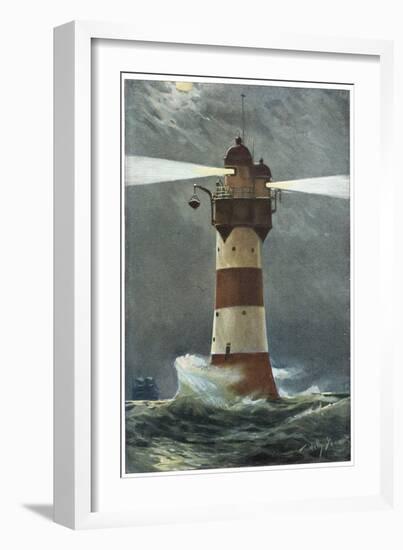 The Lighthouse on Roten Sande in the Weser Estuary on Germany's Nordzee Coast-Willy Stower-Framed Art Print