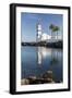 The Lighthouse Reflected in the Blue Water under the Blue Summer Sky, Cascais, Estoril Coast-Roberto Moiola-Framed Photographic Print