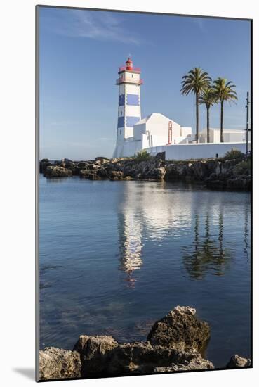 The Lighthouse Reflected in the Blue Water under the Blue Summer Sky, Cascais, Estoril Coast-Roberto Moiola-Mounted Photographic Print