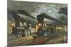 The Lightning Express Trains, 1863-Currier & Ives-Mounted Premium Giclee Print