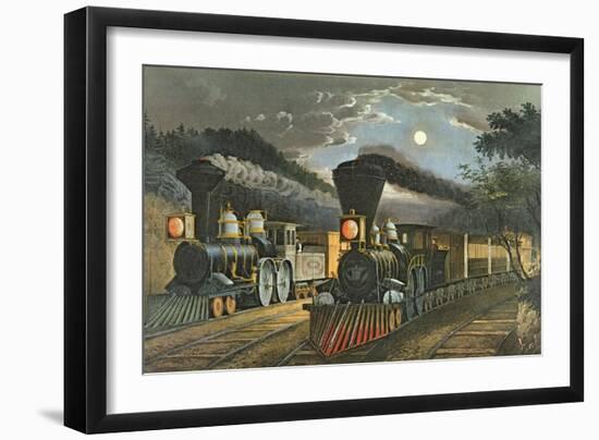 The Lightning Express Trains, 1863-Currier & Ives-Framed Giclee Print