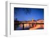 The Lights of Dusk on Typical Bridge and the Cathedral Reflected in River Trave, Lubeck-Roberto Moiola-Framed Photographic Print