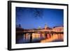The Lights of Dusk on Typical Bridge and the Cathedral Reflected in River Trave, Lubeck-Roberto Moiola-Framed Photographic Print