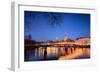 The Lights of Dusk on Typical Bridge and the Cathedral Reflected in River Trave, Lubeck-Roberto Moiola-Framed Photographic Print