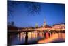The Lights of Dusk on Typical Bridge and the Cathedral Reflected in River Trave, Lubeck-Roberto Moiola-Mounted Photographic Print