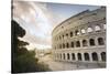 The lights of sunrise frame the ancient Colosseum (Flavian Amphitheatre), UNESCO World Heritage Sit-Roberto Moiola-Stretched Canvas