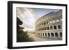 The lights of sunrise frame the ancient Colosseum (Flavian Amphitheatre), UNESCO World Heritage Sit-Roberto Moiola-Framed Photographic Print