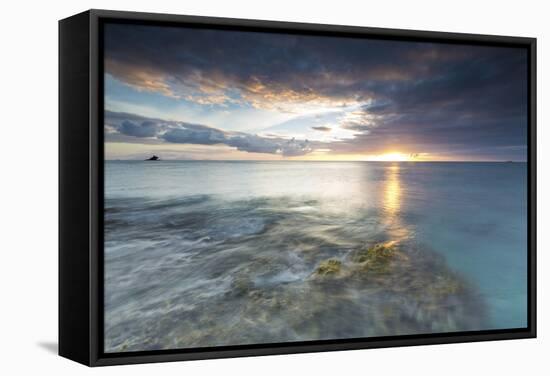 The Lights of Sunset are Reflected in the Blue Sea, Hawksbill Bay, Antigua-Roberto Moiola-Framed Stretched Canvas