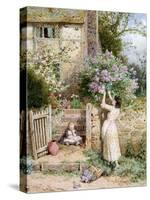 The Lilac Cottage-Myles Birket Foster-Stretched Canvas
