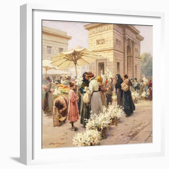 The Lily Market at Porta Garibaldi in Milan-Achille Beltrame-Framed Giclee Print