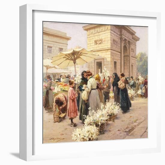 The Lily Market at Porta Garibaldi in Milan-Achille Beltrame-Framed Giclee Print