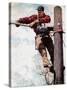 The Lineman (or Telephone Lineman on Pole)-Norman Rockwell-Stretched Canvas