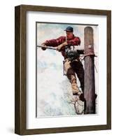 The Lineman (or Telephone Lineman on Pole)-Norman Rockwell-Framed Giclee Print