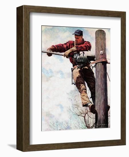 The Lineman (or Telephone Lineman on Pole)-Norman Rockwell-Framed Giclee Print