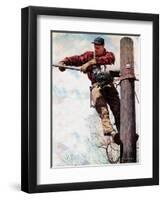 The Lineman (or Telephone Lineman on Pole)-Norman Rockwell-Framed Giclee Print