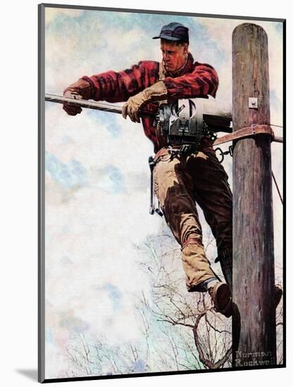 The Lineman (or Telephone Lineman on Pole)-Norman Rockwell-Mounted Giclee Print