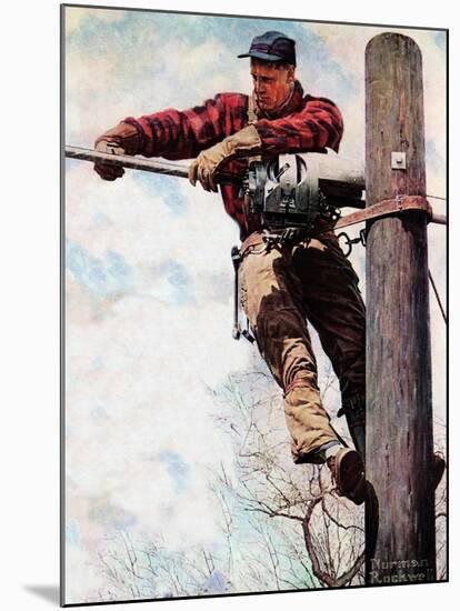 The Lineman (or Telephone Lineman on Pole)-Norman Rockwell-Mounted Giclee Print