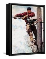 The Lineman (or Telephone Lineman on Pole)-Norman Rockwell-Framed Stretched Canvas