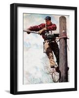 The Lineman (or Telephone Lineman on Pole)-Norman Rockwell-Framed Giclee Print