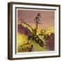 The Lion and Rhinoceros Fall over the Cliff While Arguing over Who Gets the First Bite-Ernest Henry Griset-Framed Giclee Print