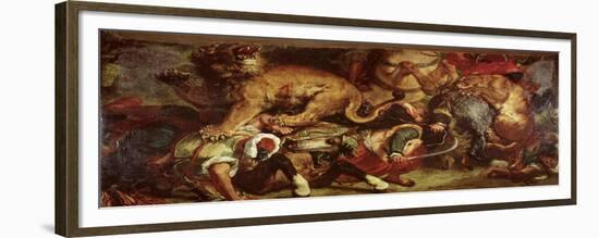 The Lion Hunt, 1855-Eugene Delacroix-Framed Giclee Print