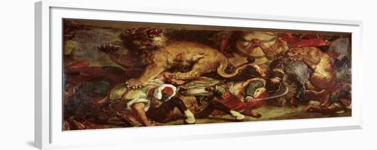 The Lion Hunt, 1855-Eugene Delacroix-Framed Giclee Print