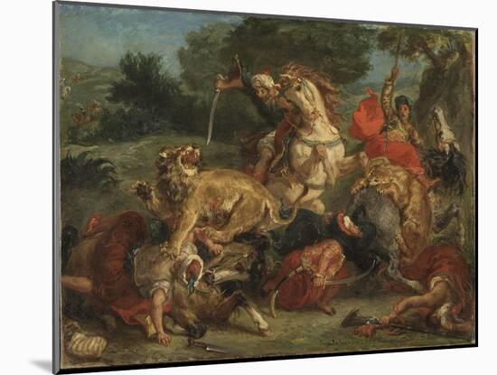 The Lion Hunt, 1855-Eugene Delacroix-Mounted Giclee Print