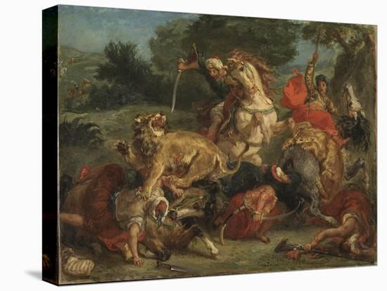 The Lion Hunt, 1855-Eugene Delacroix-Stretched Canvas