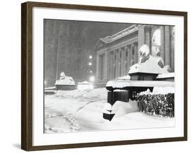 The Lion Statues at the New York Public Library Covered with Snow During the Record Snowfall-null-Framed Photo