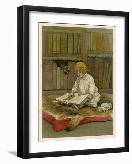 The Little Librarian a Girl Sits-Harriet M. Bennett-Framed Art Print