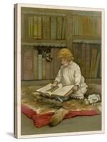 The Little Librarian a Girl Sits-Harriet M. Bennett-Stretched Canvas