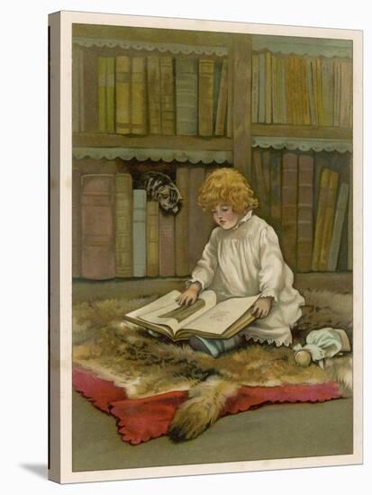 The Little Librarian a Girl Sits-Harriet M. Bennett-Stretched Canvas