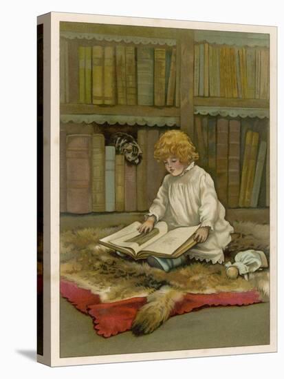 The Little Librarian a Girl Sits-Harriet M. Bennett-Stretched Canvas