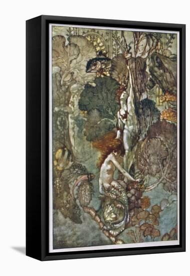 The Little Mermaid Hugs the Statue of the Prince-A. Duncan Carse-Framed Stretched Canvas