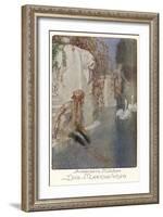 The Little Mermaid Sits and Watches the Swans Being Fed-null-Framed Art Print