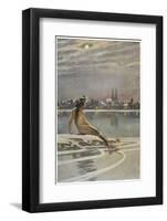 The Little Mermaid Sits on a Rock and Gazes at the Lights of the Distant Town-Paul Hey-Framed Photographic Print