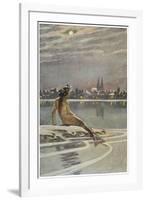 The Little Mermaid Sits on a Rock and Gazes at the Lights of the Distant Town-Paul Hey-Framed Photographic Print