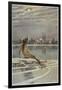 The Little Mermaid Sits on a Rock and Gazes at the Lights of the Distant Town-Paul Hey-Framed Photographic Print