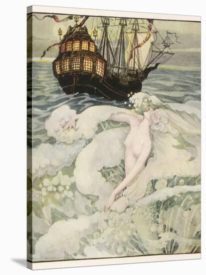 The Little Mermaid Watches a Ship-Anne Anderson-Stretched Canvas