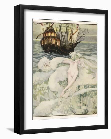 The Little Mermaid Watches a Ship-Anne Anderson-Framed Photographic Print