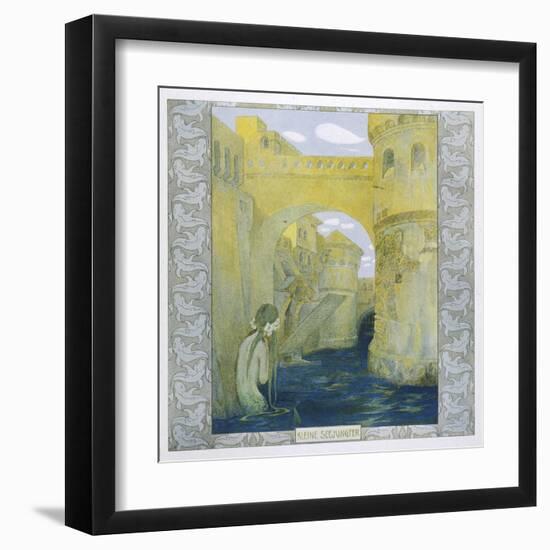 The Little Mermaid Watches the Castle Drawbridge Being Lowered-Heinrich Lefler-Framed Art Print