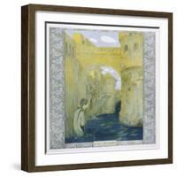 The Little Mermaid Watches the Castle Drawbridge Being Lowered-Heinrich Lefler-Framed Art Print