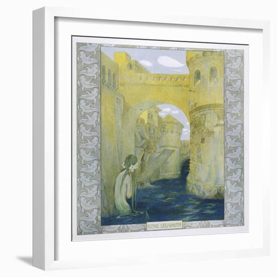 The Little Mermaid Watches the Castle Drawbridge Being Lowered-Heinrich Lefler-Framed Art Print