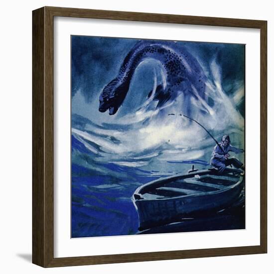 The Loch Ness Monster Attacks a Fisherman-null-Framed Giclee Print