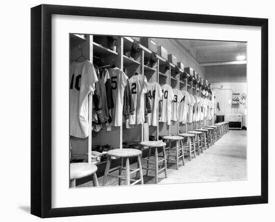 The Locker Room of the Brooklyn Dodgers-null-Framed Premium Photographic Print