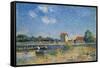 The Loing Canal at Saint-Mammes-Alfred Sisley-Framed Stretched Canvas