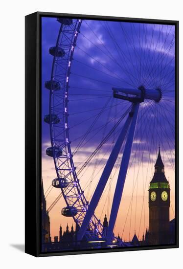 The London Eye and Big Ben, London, England, United Kingdom, Europe-Neil Farrin-Framed Stretched Canvas
