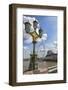 The London Eye and iconic British lamppost in London, England.-Michele Niles-Framed Photographic Print